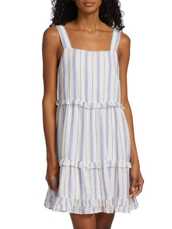 Rails Dresses & Skirts - Rails Sandy Tahiti Stripe Linen Tiered Ruffle Mini Dress White Blue Pink Coastal